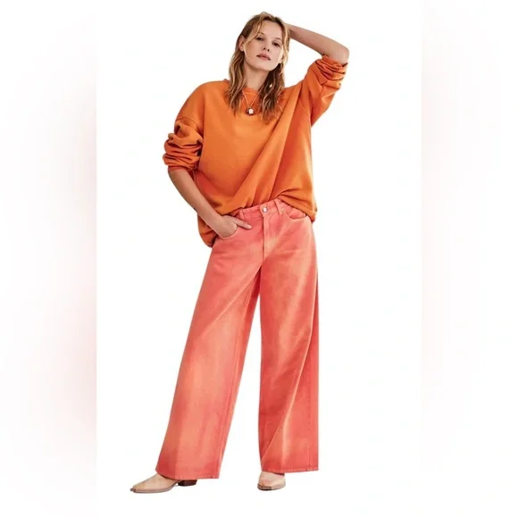 Free People We The Free Waterfalls Baggy Wide Leg Jeans Orange Size 25 - Picture 1 of 16